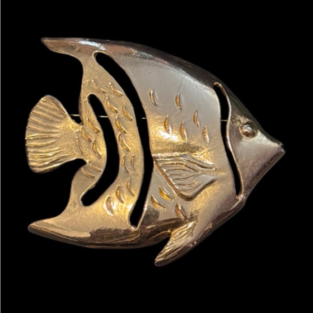Modernist Gold-tone Angel Fish Pin Brooch